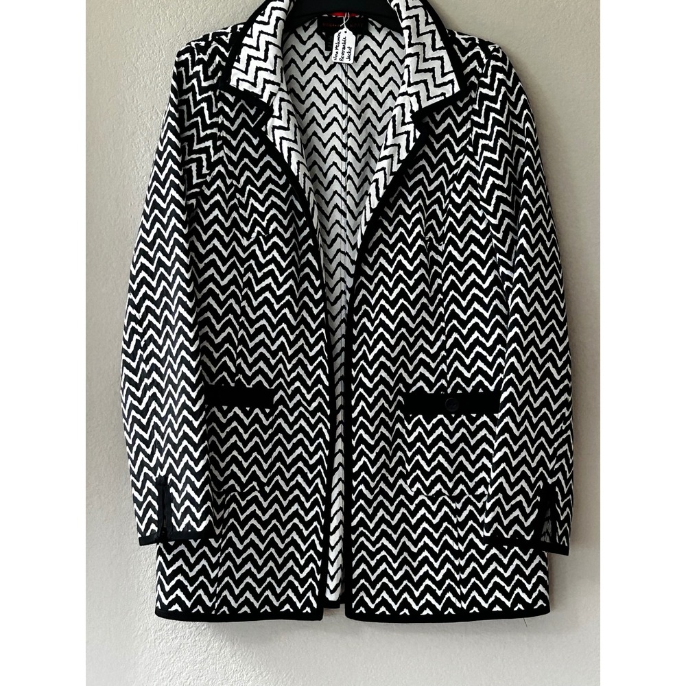 Nina McLemore Reversible Chevron Jacket Black White Zig Zag Blazer USA Made 10